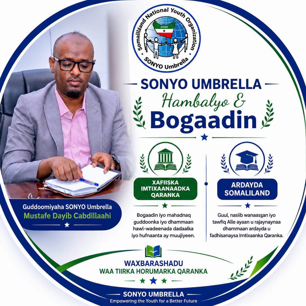 Guddoomiyaha SONYO Umbrella oo Bogaadiyey Guddida Imtixaanaadka Qaranka, Guulna u Rajeeyey Ardayda Somaliland.