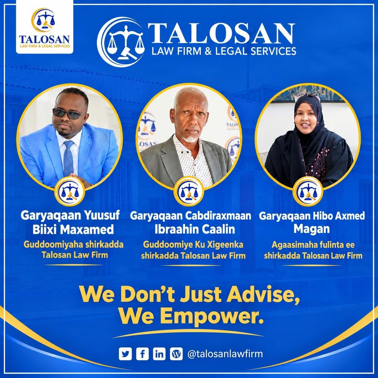 WAR-SAXAAFADEED: TALOSAN LAW FIRM AND LEGAL SERVICES OO SHAACISAY HOGGAANKA CUSUB EE SHIRKADDA.